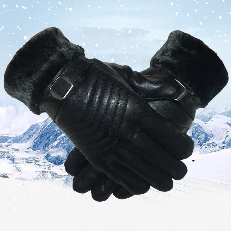 Black faux leather gloves with plush lining