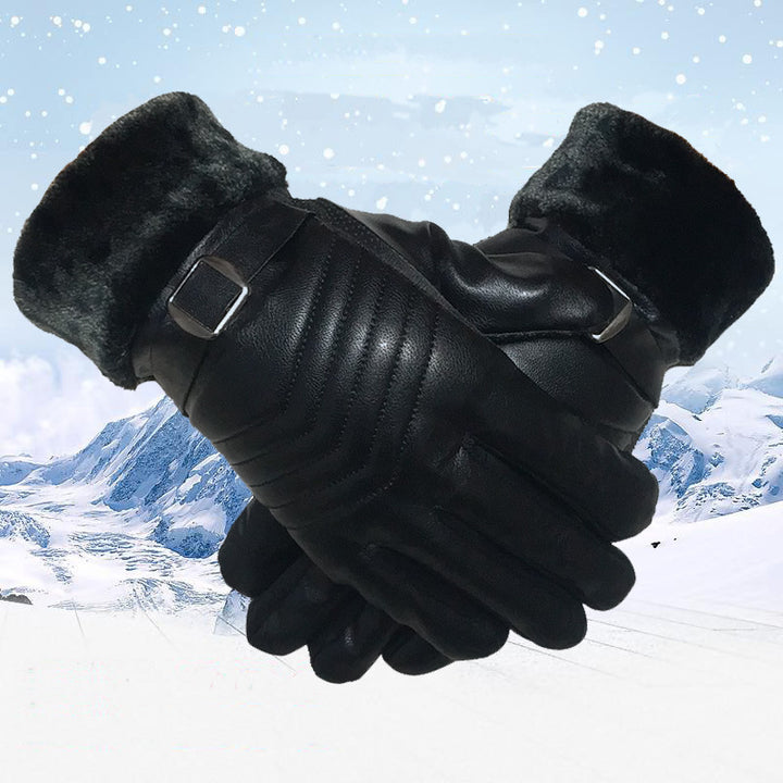 Black faux leather gloves with plush lining