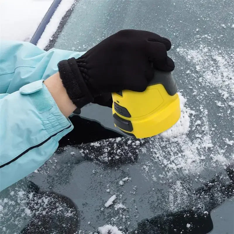 Cordless electric ice scraper on windshield