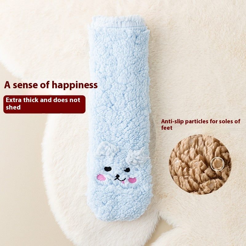 Pink fluffy floor socks with embroidered bunny face