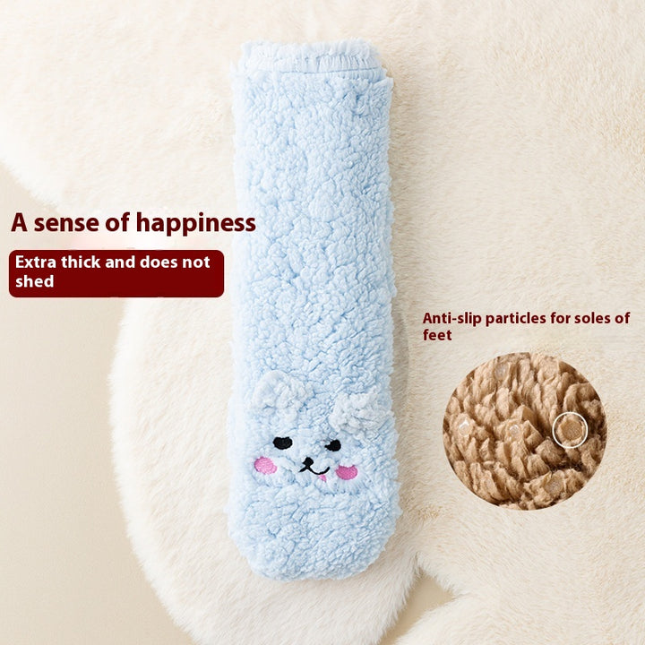 Pink fluffy floor socks with embroidered bunny face