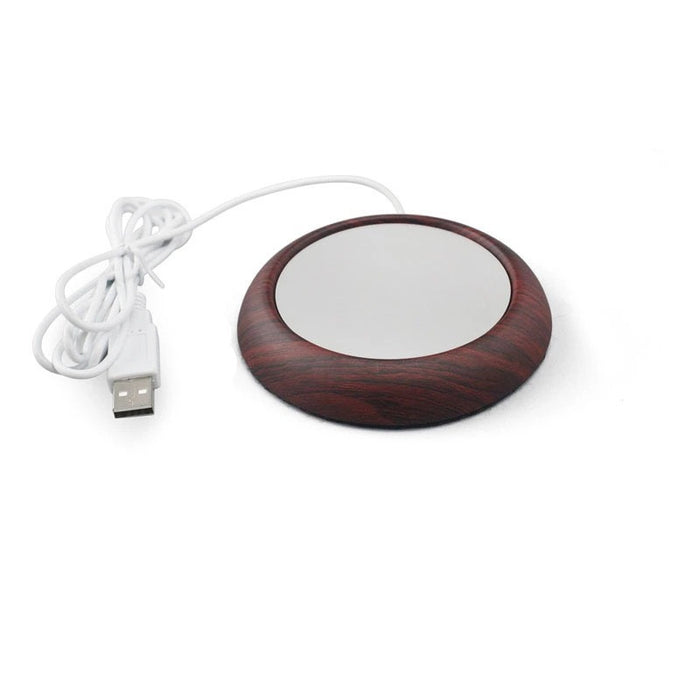 Heat Grove Slim USB Coaster Warmer with Wood Look Rim
