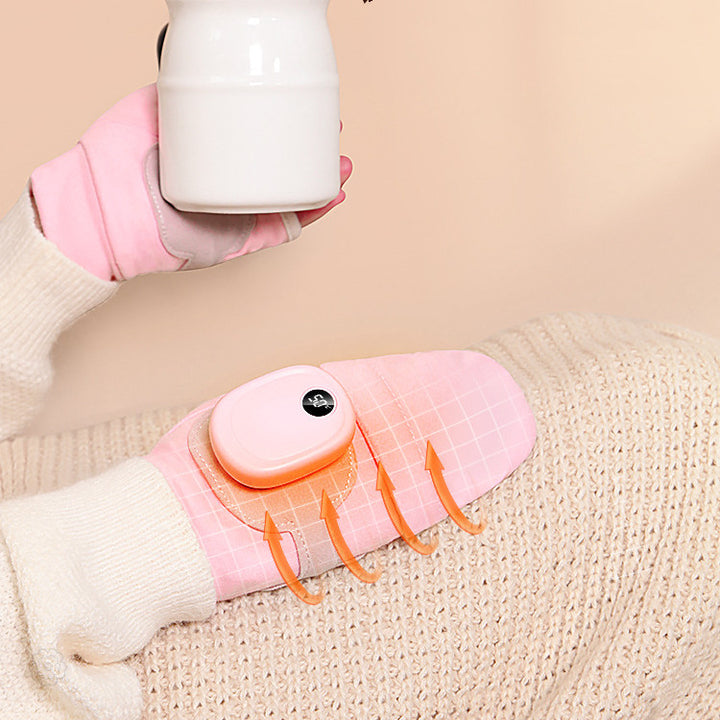 USB heated flip top mittens on hands