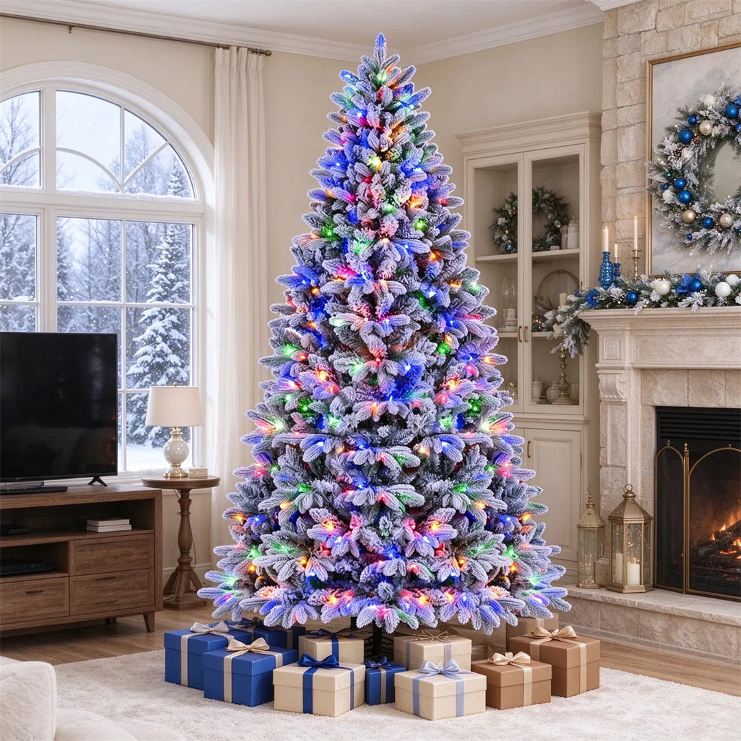 Flocked half Christmas tree against wall