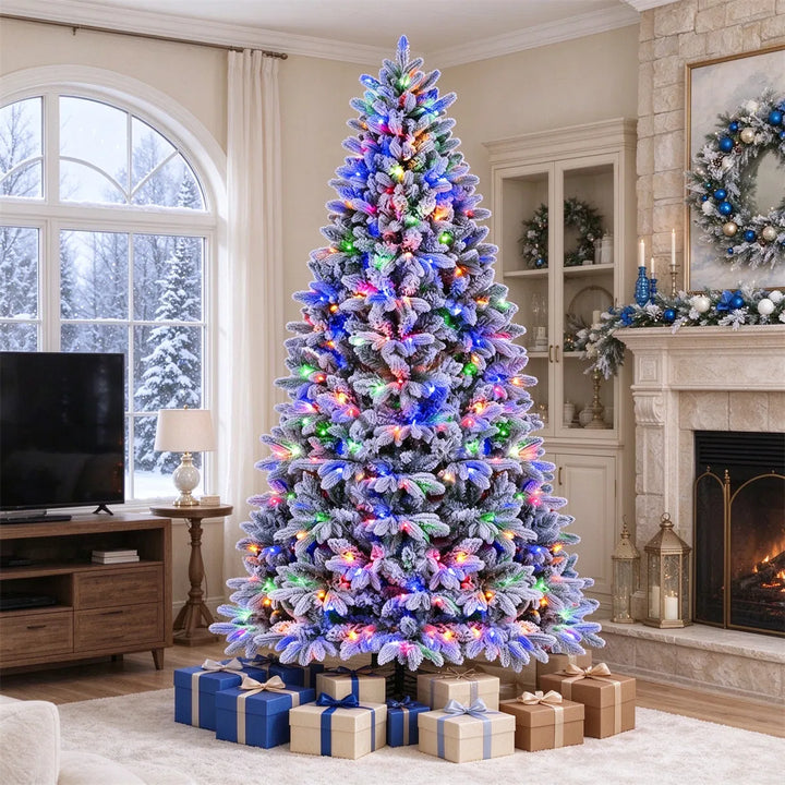 Flocked half Christmas tree against wall