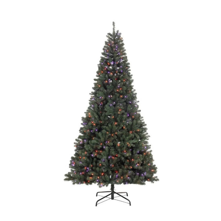 Tall pre-lit fir tree with colorful lights