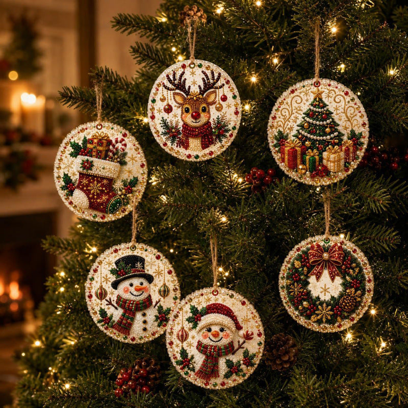 Wooden diamond painting Christmas ornaments set