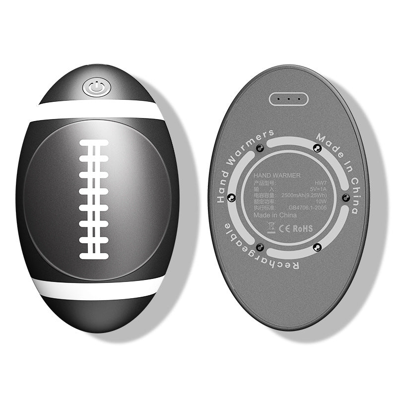 Football shaped magnetic hand warmer split in two