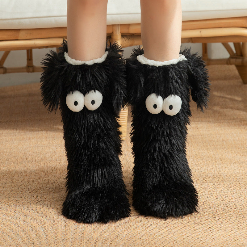 Fluffy plush socks with cartoon eyes