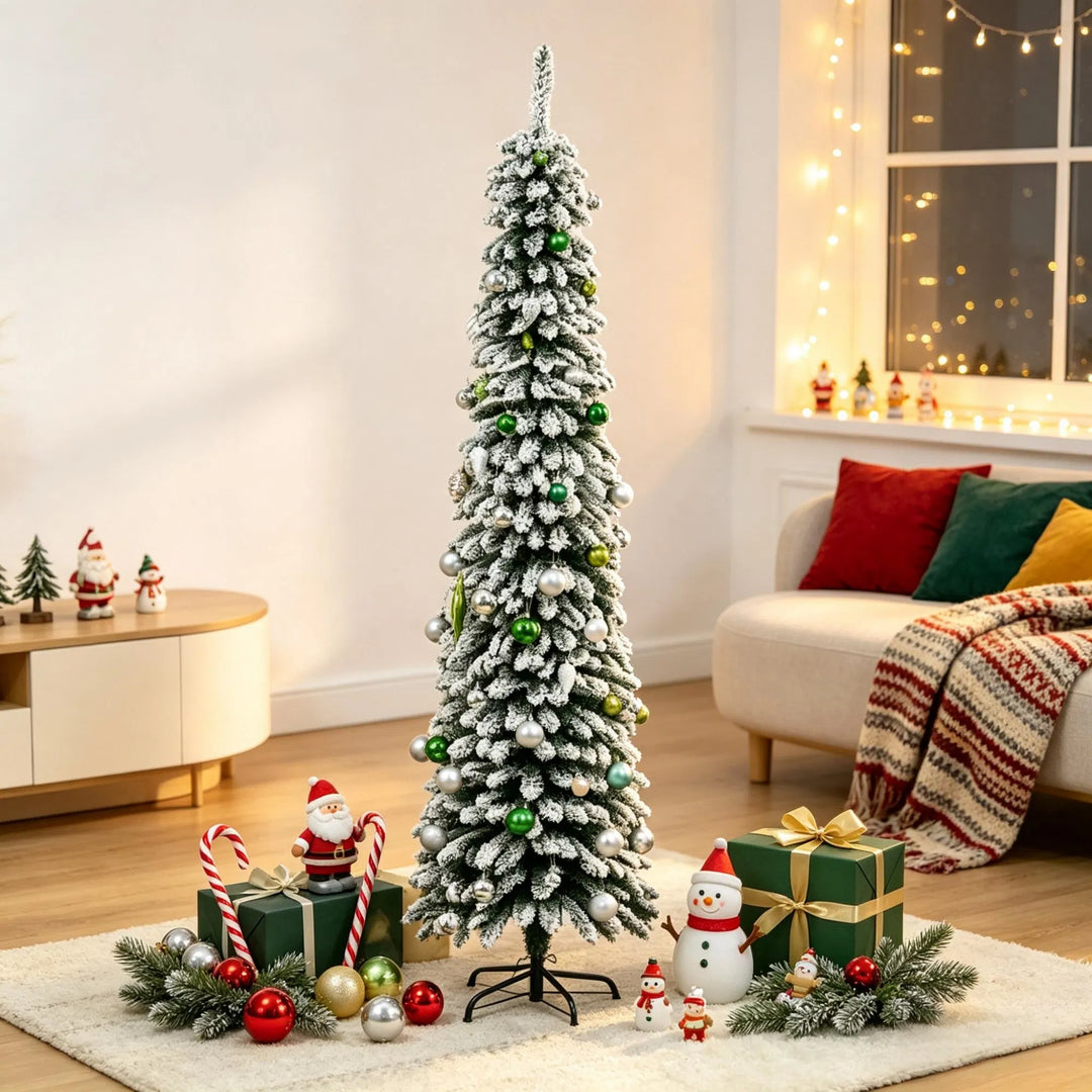 Slim snow flocked pencil Christmas tree