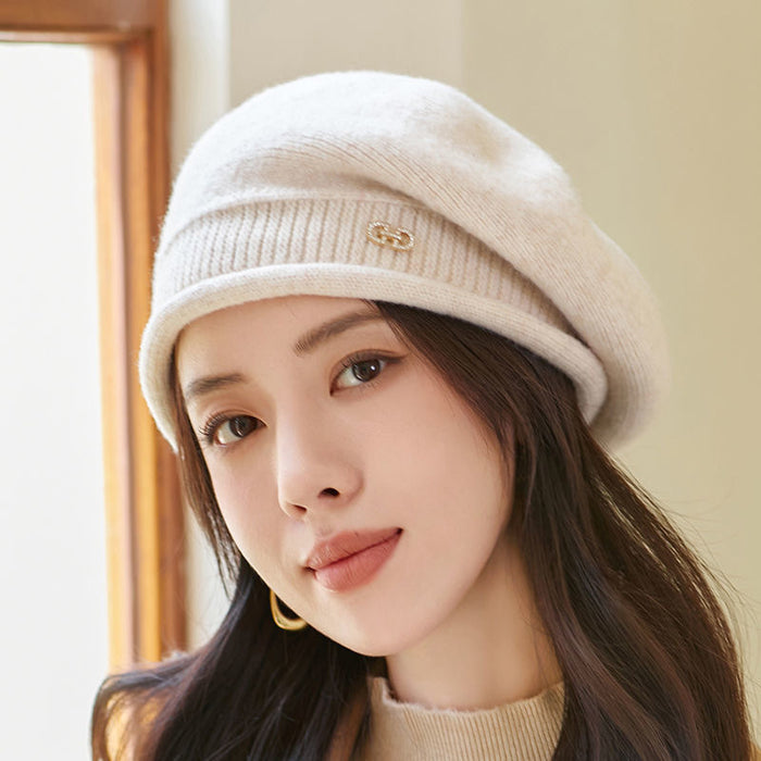 Heat Grove Knit Beret Winter Hat with Metal Ring Accent