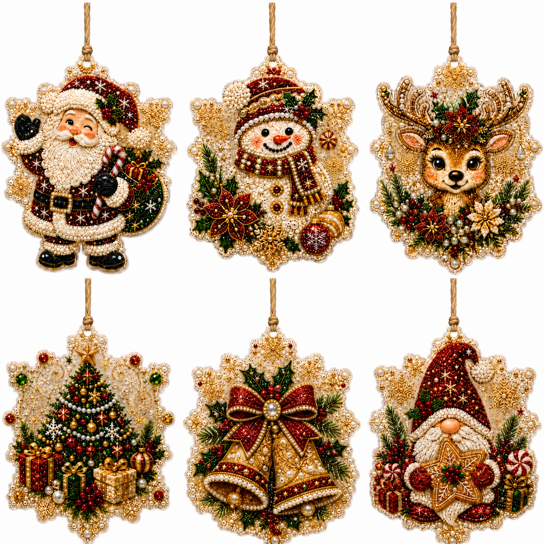 Diamond painting Christmas ornaments on a tree