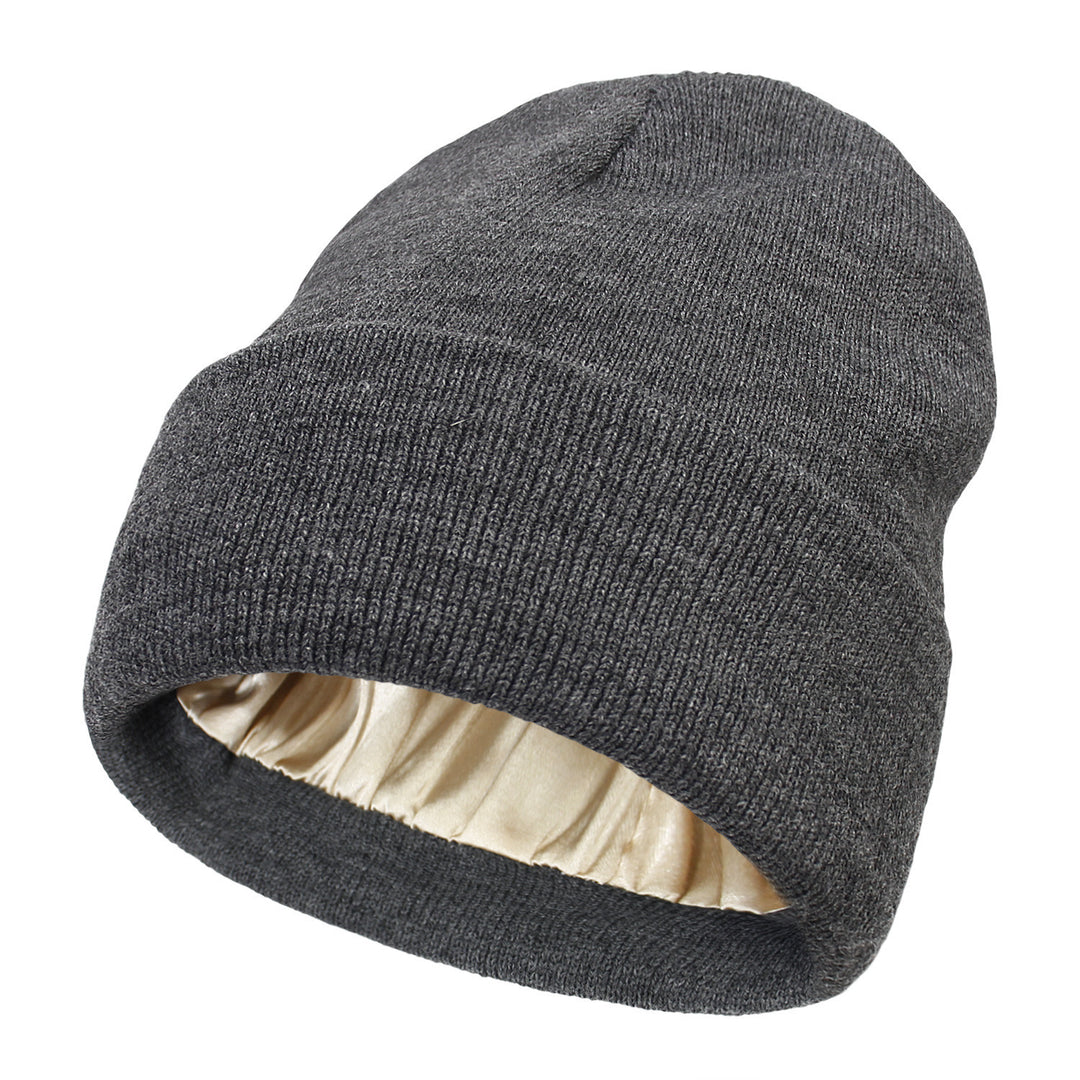 Double-layer satin-lined beanie in black