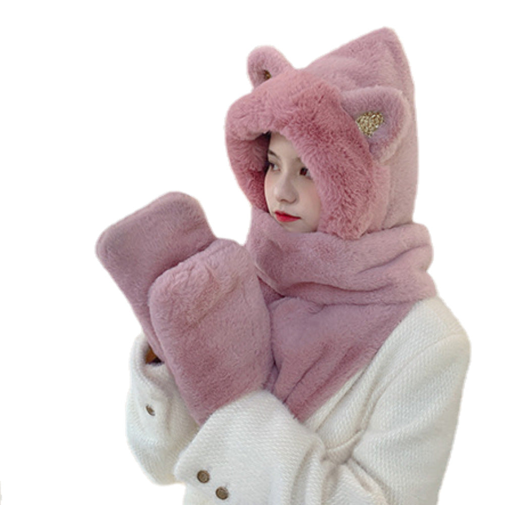 Plush heated hood with scarf and ears