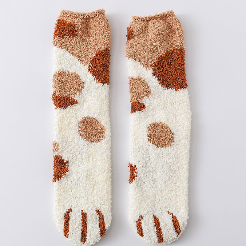 Fluffy cat paw socks with paw print toes