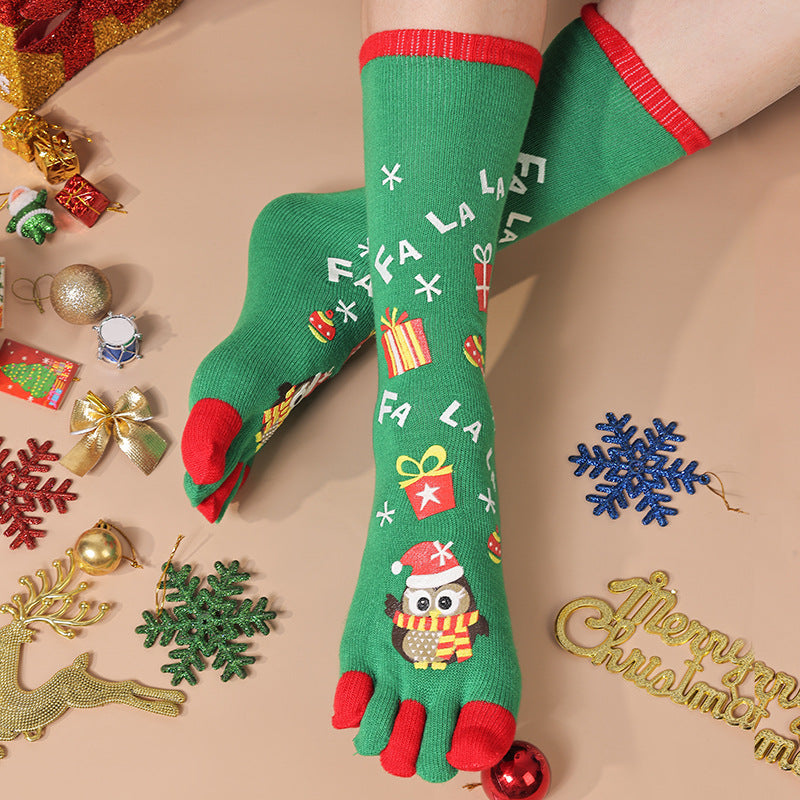 Knee-high Christmas toe socks with penguins