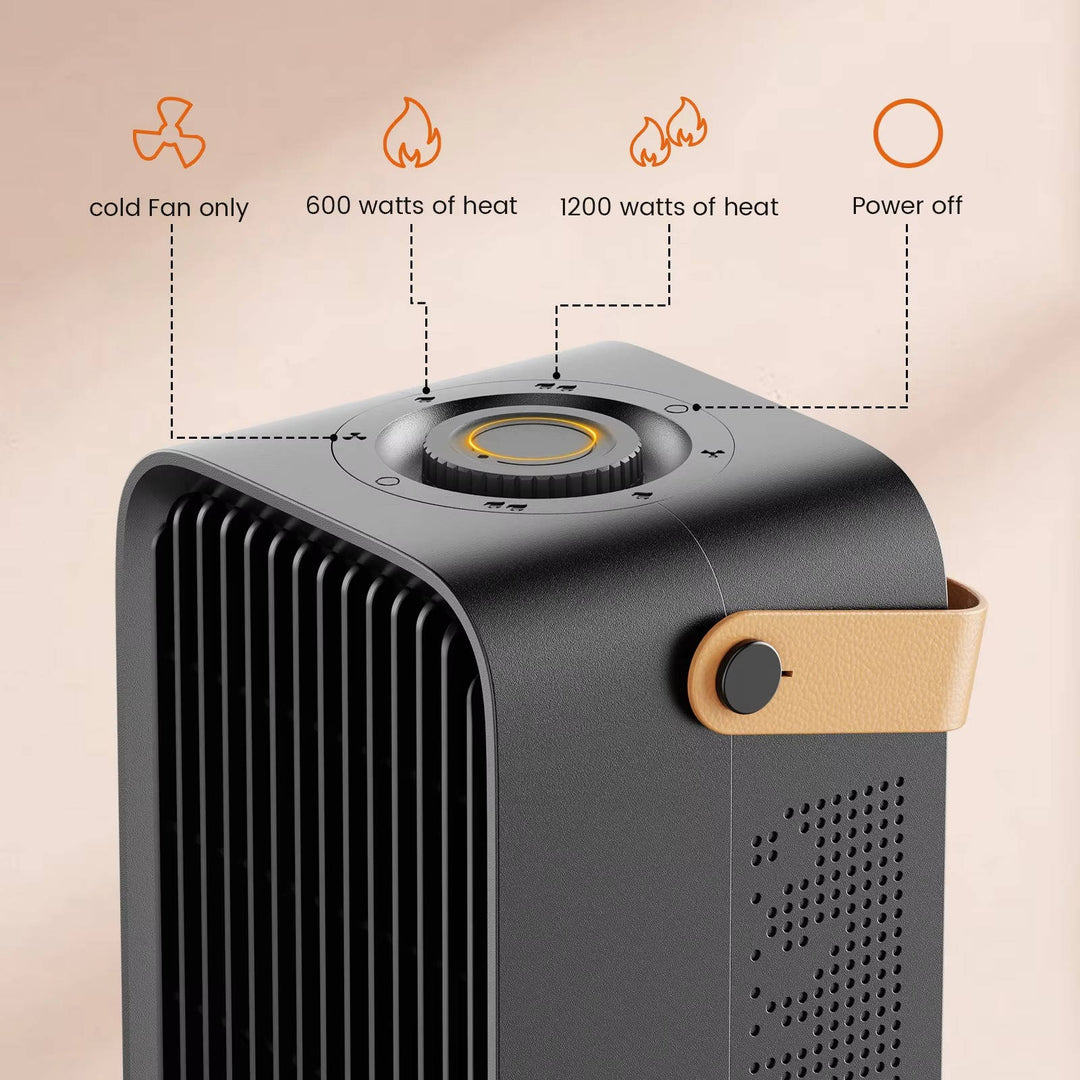 1200W Heater | PTC Ceramic Heating Element with 2 Seconds Heat-Up Time | 3 Heat Settings, Tip-Over and Overheat Protection