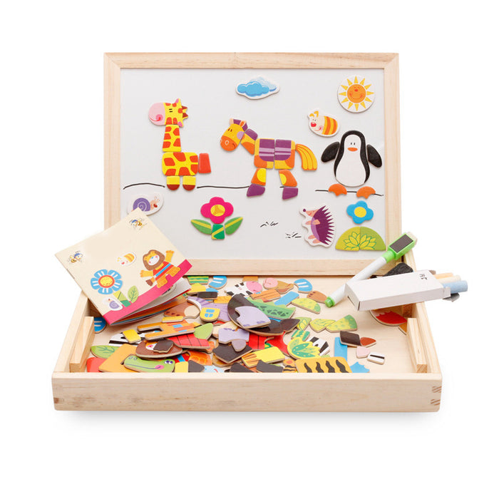 Heat Grove Magnetic Animal Puzzle Box with Whiteboard and Chalkboard