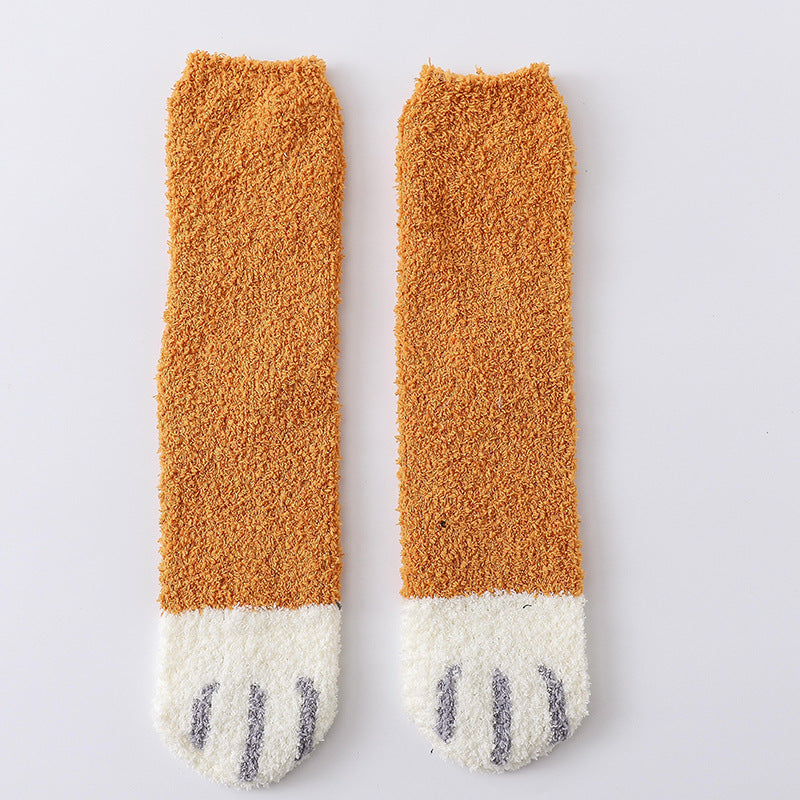 Fluffy cat paw socks with paw print toes