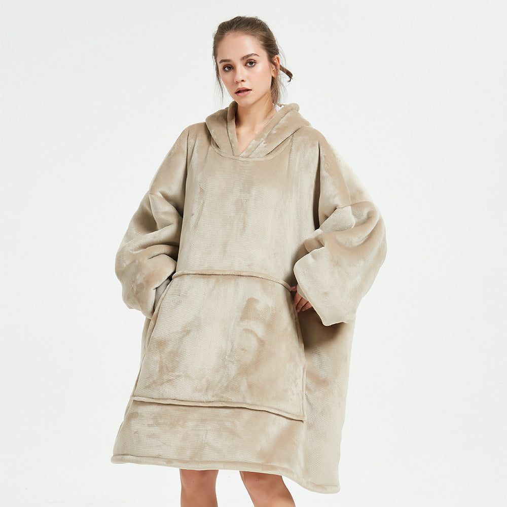Wearable Blanket Hoodie for Adults, Flannel and Lamb Wool