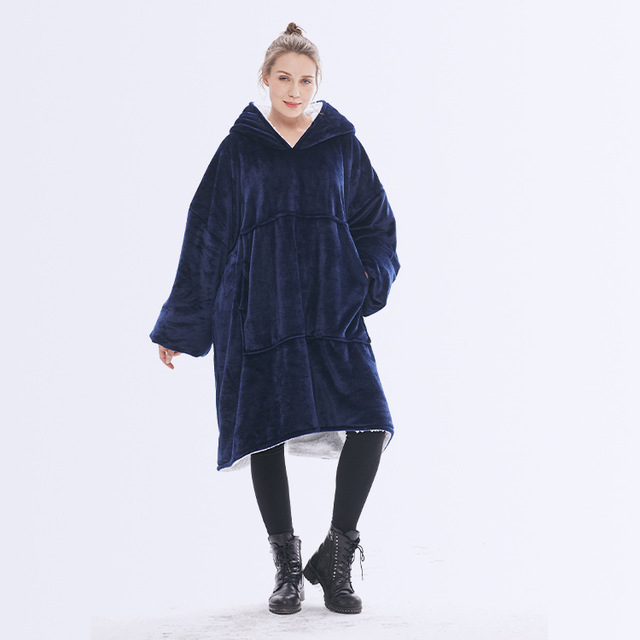 Wearable Blanket Hoodie for Adults, Flannel and Lamb Wool