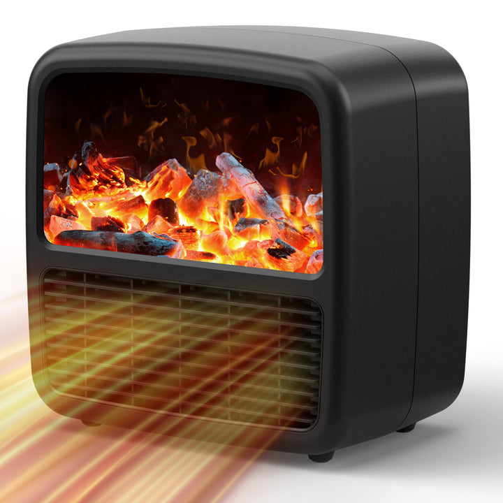 Ceramic Electric Space Heater with LED Flame, 1000-1500W Desktop