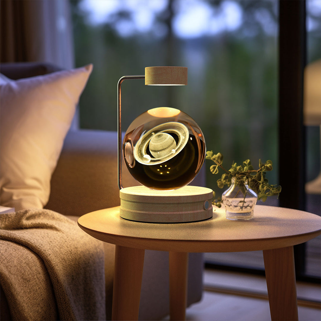 Crystal ball lamp with engraved galaxy