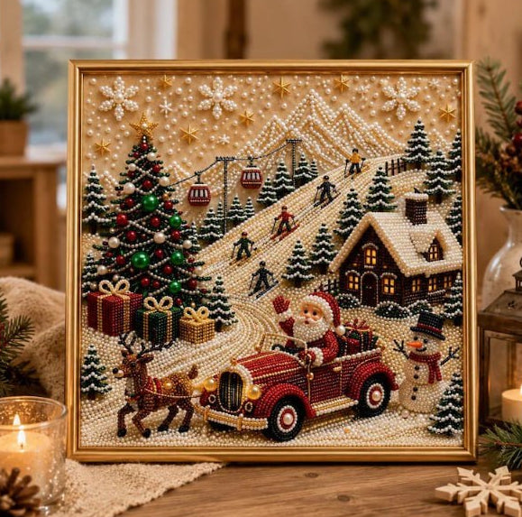 Framed Christmas diamond painting of Santa Claus