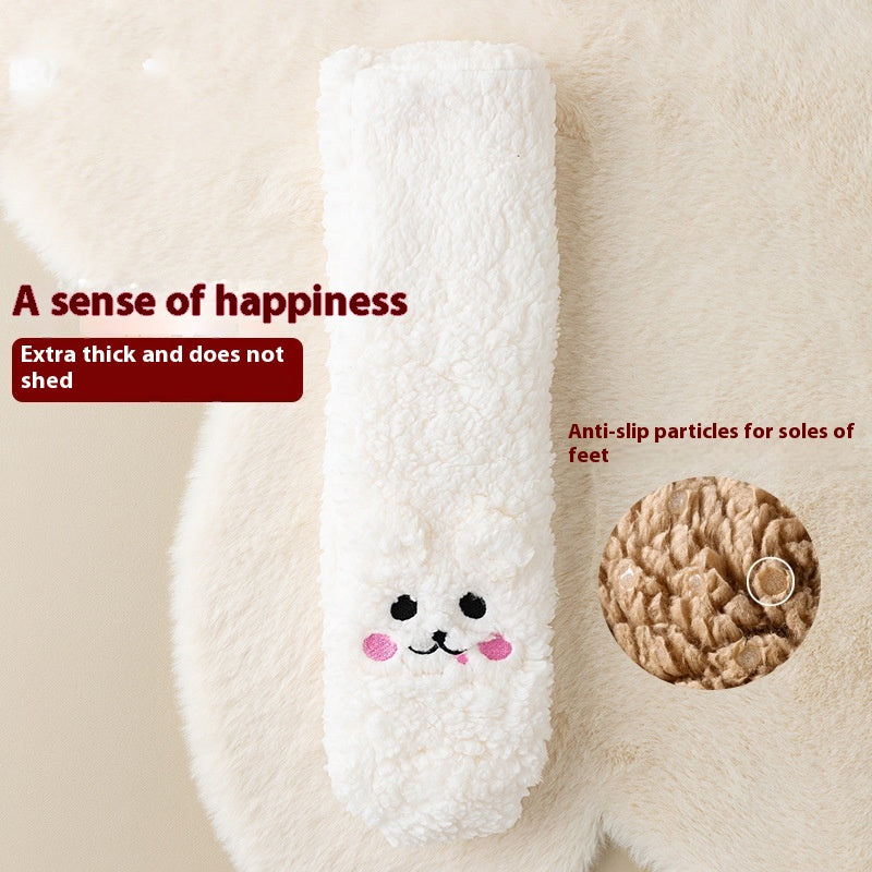 Pink fluffy floor socks with embroidered bunny face