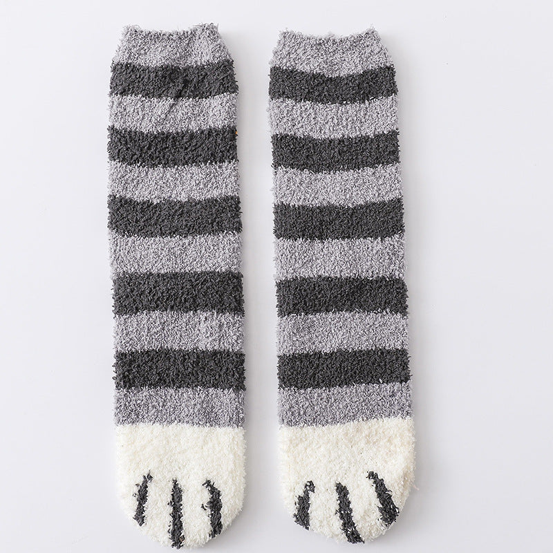 Fluffy cat paw socks with paw print toes