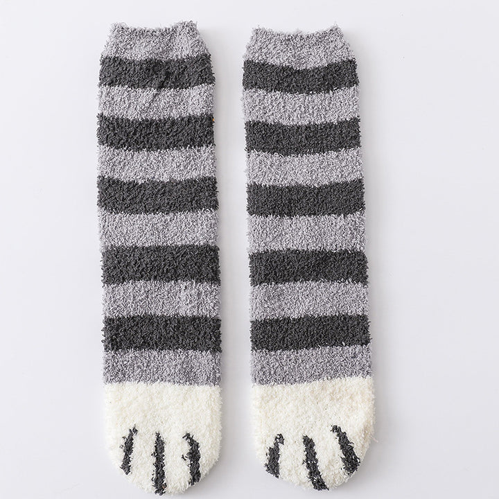 Fluffy cat paw socks with paw print toes