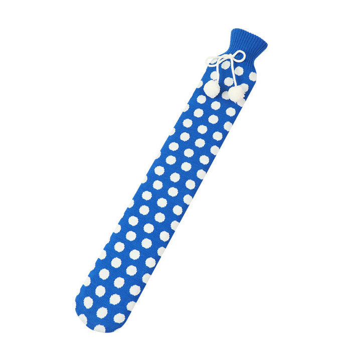 Long hot water bottle with knit cover
