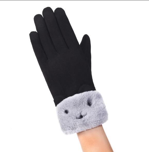 Suede-look gloves with plush bear cuff