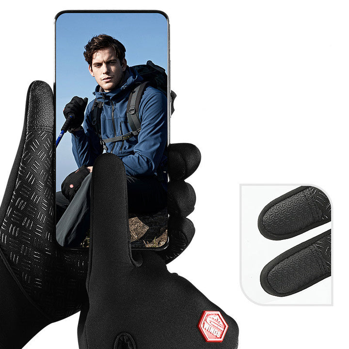 Black touchscreen winter gloves with zip cuff