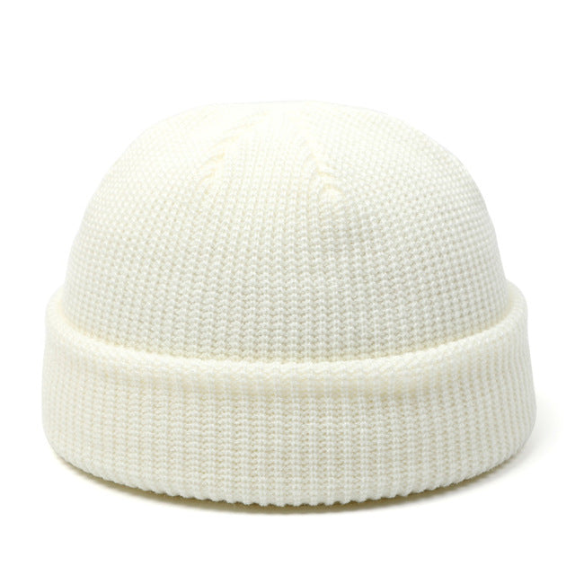 Short ribbed fisherman beanie with turn-up cuff