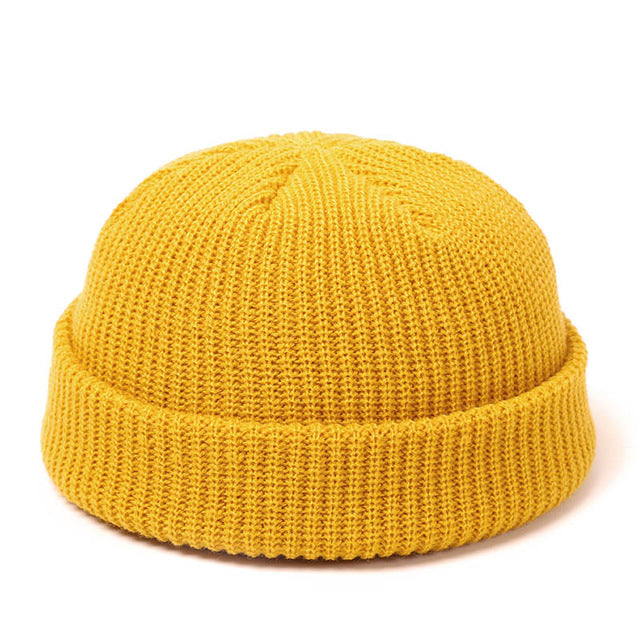 Short ribbed fisherman beanie with turn-up cuff