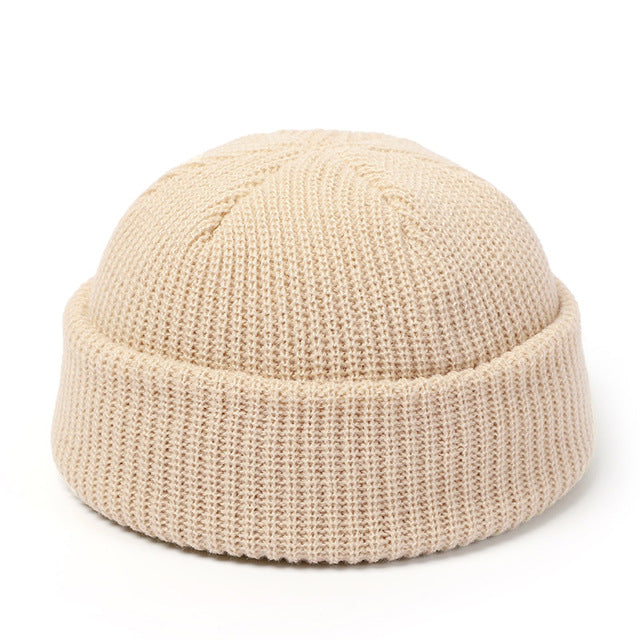 Short ribbed fisherman beanie with turn-up cuff