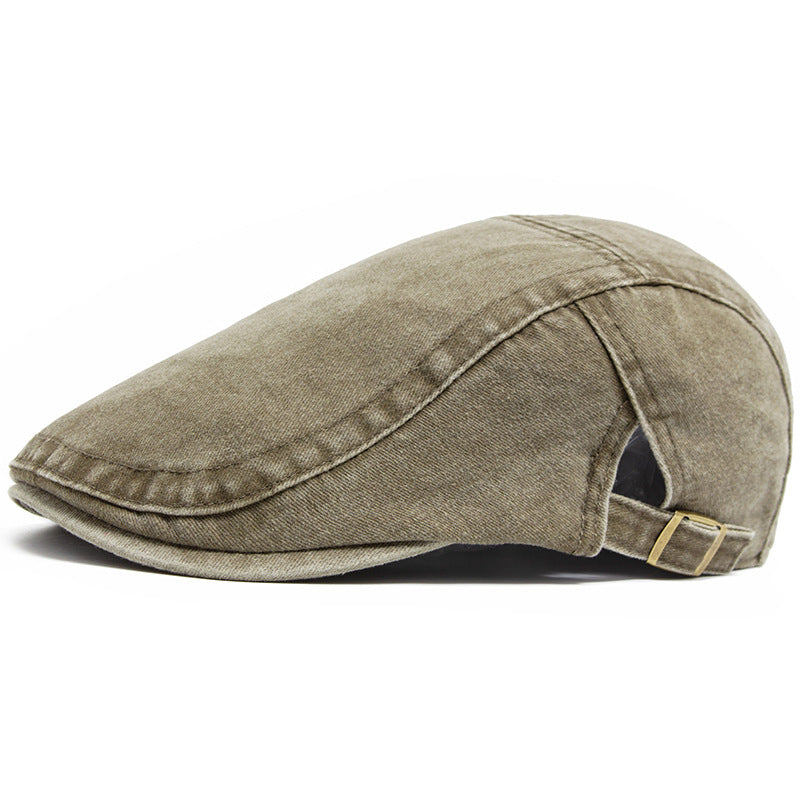 Washed denim flat cap