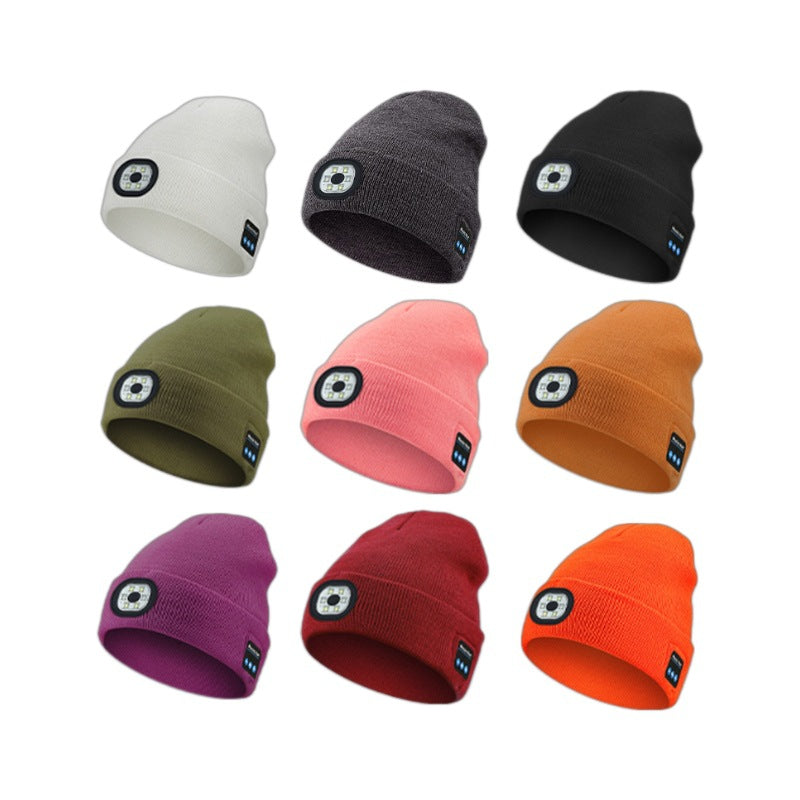 Knit beanie with front LED light