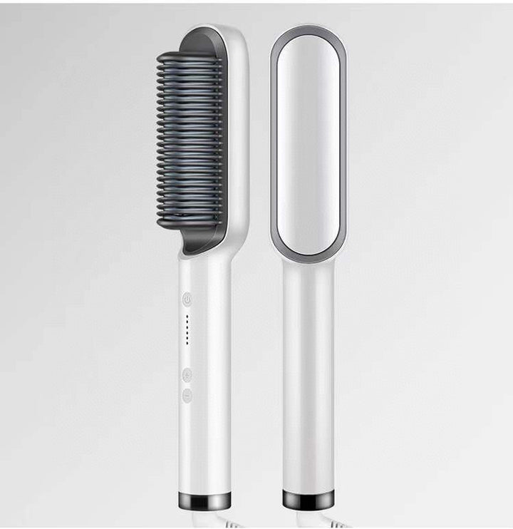 Black heated hair straightener brush
