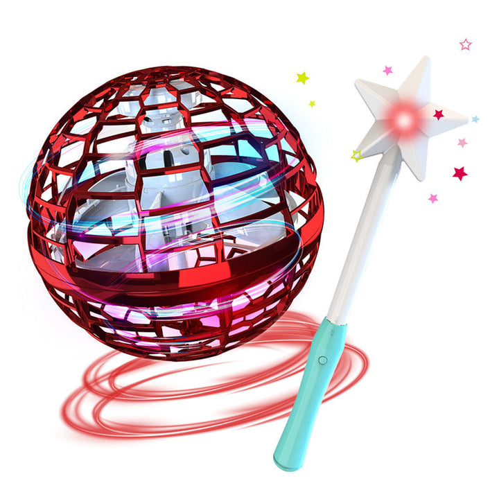 Light-up flying spinner ball with magic wand