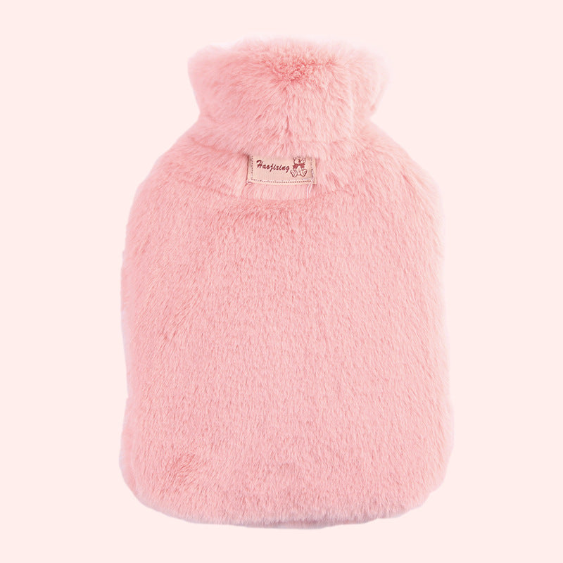 Plush Hot Water Bottle with Rabbit Fur Style Cover