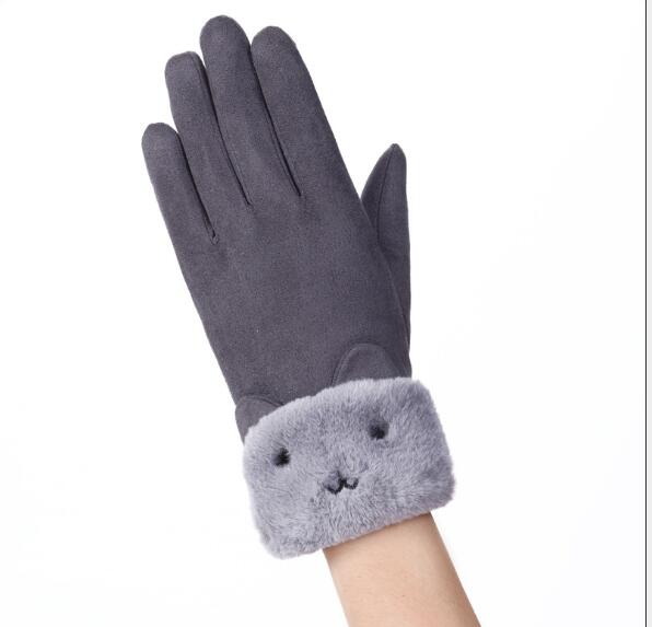 Suede-look gloves with plush bear cuff