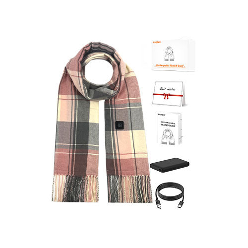 Heat Grove Heated Plaid Scarf with Power Bank and Removable Heat Pad