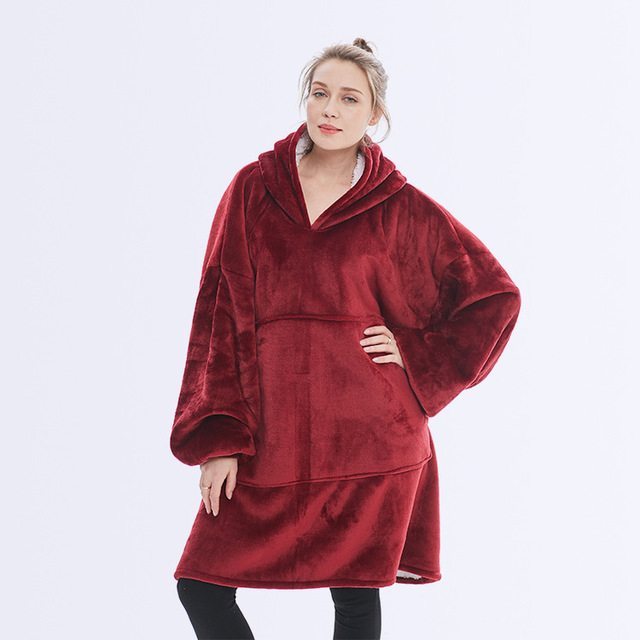 Wearable Blanket Hoodie for Adults, Flannel and Lamb Wool