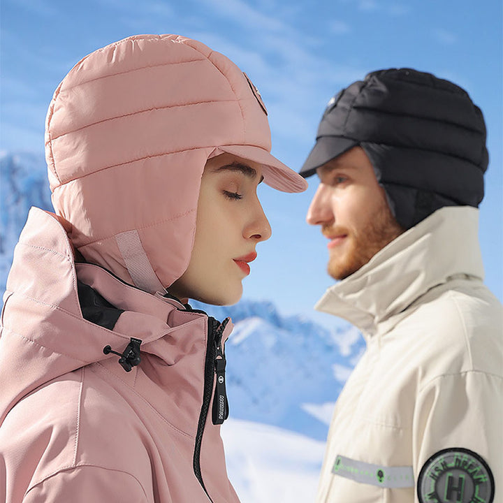 Black padded trapper hat with ear flaps