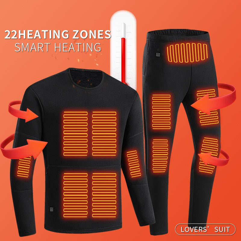 Black heated thermal underwear set with USB cable