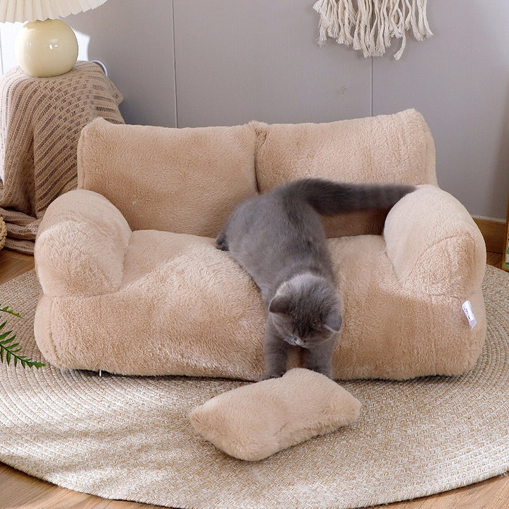 Plush cat sofa bed with pillow