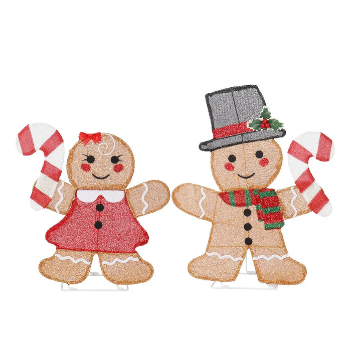 Heat Grove Set of 2 Lighted Gingerbread Figures with Candy Canes