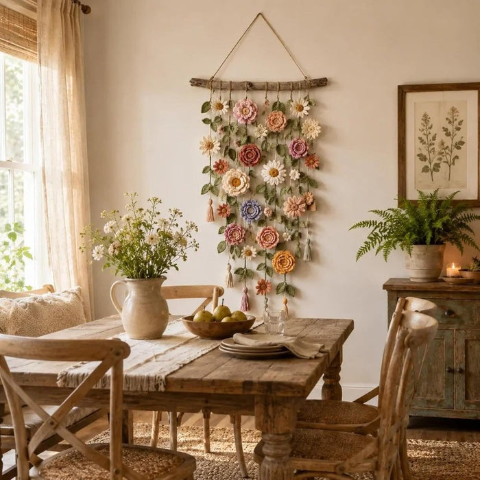 Heat Grove Boho Flower Wall Hanging on a Wooden Branch